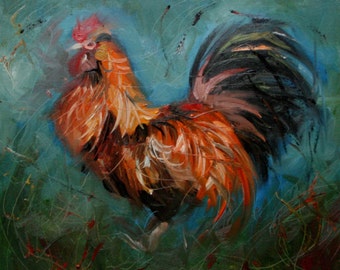 Rooster 129 11x14 Print of oil painting by Roz