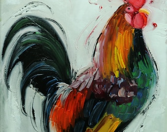 Rooster 1026 12x12 inch animal portrait original oil painting by Roz