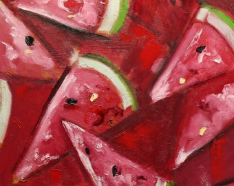 Watermelon painting 2 16x20 inch original still life fruit oil painting by Roz