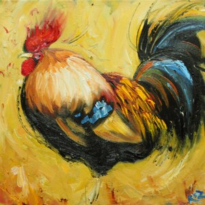 Rooster 514 10x10inch Print of oil painting by Roz
