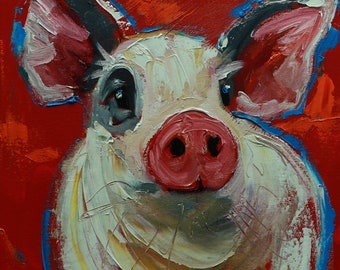 Pig painting 323 12x12 inch original oil painting by Roz