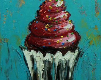 Cupcake 142 painting 11x14 inch still life original oil painting by Roz