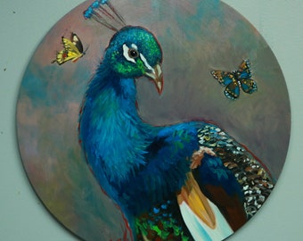 Peacock painting 41 20" inch original oil painting by Roz