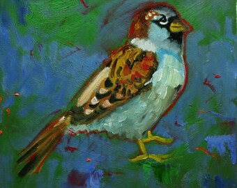 Bird painting 388 12x12 inch portrait original oil painting by Roz