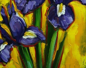 Floral painting 341 10x20 inch original still life Iris oil painting by Roz