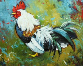 Rooster 507 10x10inch Print of oil painting by Roz