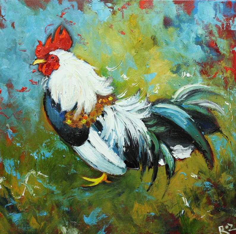 Rooster 507 10x10inch Print of oil painting by Roz Etsy