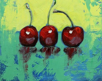 Cherries 16 still life painting 12x12 inch original oil painting by Roz