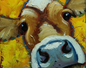 Peinture de vache 1443 12x12 pouces peinture à l’huile originale de portrait animal par Roz