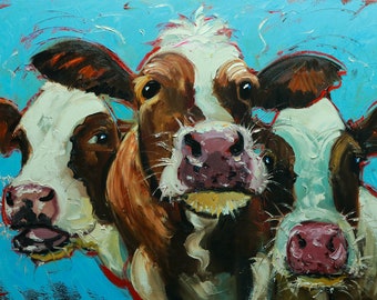 Cows painting animals 538 30x40 inch original portrait oil painting by Roz