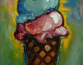 Ice Cream Cone 21 still life painting 12x24 inch original oil painting by Roz