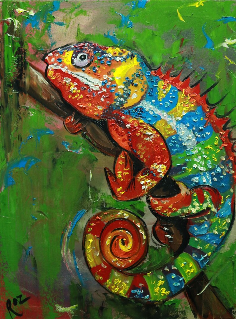 Chameleon 5 18x24 inch original oil painting by Roz image 1