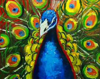 Peacock painting 40 20x20 inch original oil painting by Roz