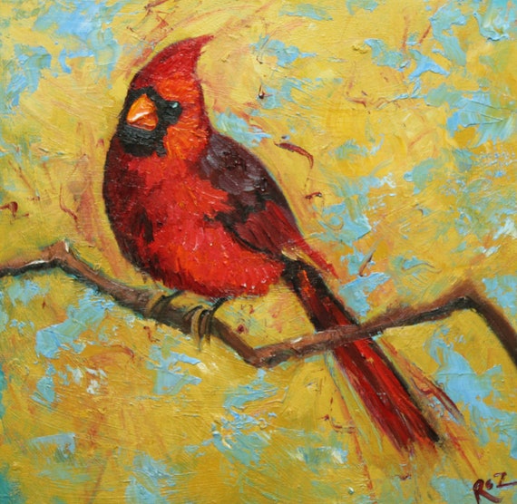Cardinal 33 10x10 inch Print from oil painting by Roz