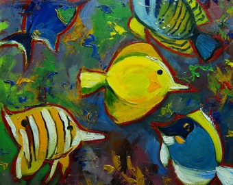 Fish 49 20x20 inch original fish tropical oil painting by Roz