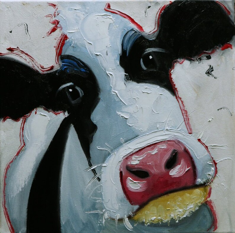 Cow painting 1452 12x12 inch original animal portrait oil painting by Roz image 1