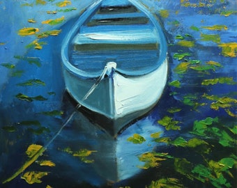 Boat 55 18x24 inch original impressionistic oil painting by Roz