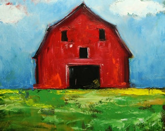 Landscape painting 340 30x30 inch red barn original oil painting by Roz