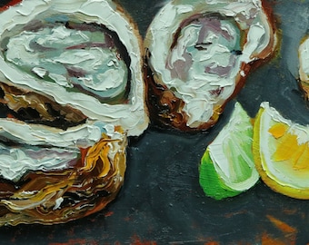 Oysters 1 painting 76 10x20 inch still life original oil painting by Roz