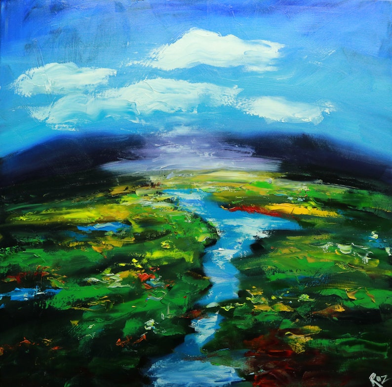 Landscape painting 332 30x30 inch original impasto impressionistic oil painting by Roz image 1