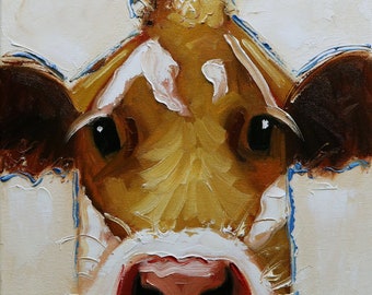 Cow painting 1455 12x12 inch original animal portrait oil painting by Roz