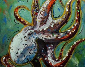 Octopus 13 portrait painting 24x30 inch original oil painting by Roz