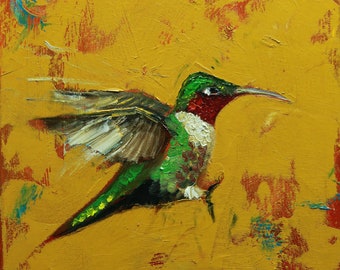 Bird painting 376 Hummingbird 12x12 inch portrait original oil painting by Roz