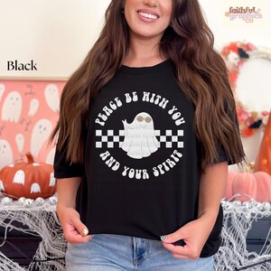Retro Women Halloween Peace Be With You and With Your Spirit Christian Shirt Holy Ghost Tshirt Jesus Apparel Comfort Colors Vintage Graphic