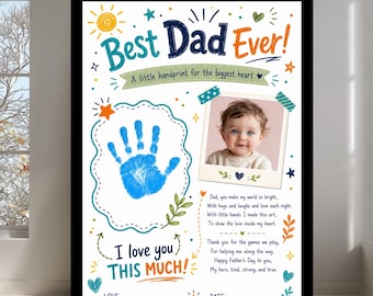 Father's Day Handprint Craft Printable, Kids Handprint Gift for Dad, Preschool Father's Day Activity, DIY Kids, Father's Day Photo Keepsake