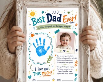 Father's Day Photo Keepsake, Father's Day Handprint Craft Printable, Kids Handprint Gift for Dad, Preschool Father's Day Activity, DIY Kids