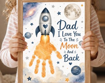 Fathers Day Handprint Keepsake Art, Kids DIY Handprint Craft Printable Gift, Last Minute Gift for Dad, Toddler Baby Fingerprint Art Digital