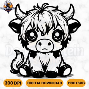 Baby Highland Cow SVG. Highland Cow Silhouette, Cute Cow Digital Download PNG, Cricut and Laser Cutting Files