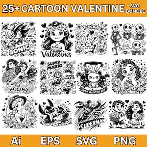 Valentine Cartoon SVG Bundle, Silhouette, Digital Download PNG, Cricut and Laser Cutting File