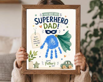Superhero Dad Father’s Day Gift from Kids, Toddler DIY Keepsake Template, My Dad Is My Hero Handprint Art Printable