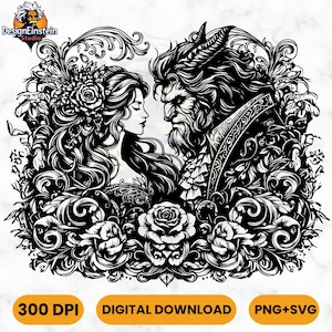 Mandala in formato SVG, Rosa incantata in formato PNG, Principessa in vetro colorato incantata in formato SVG, Diserbo intricato in formato SVG, File di taglio Silhouette, File stampabile