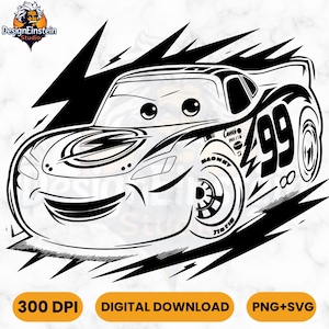 Lightening Car Clipart, Cars SVG, Cars PNG Cartoon Cliparts, SVG Laser Cut File, Birthday. Car Lightning Digital Download File