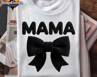 Coquette Mama Bow PNG, Knitted Varsity Design (Digital File)