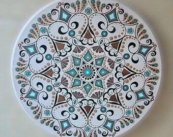 Mandala "Sea Pearl", handmade, painting, wall decoration, plate, home decor, boho style, creativity, handicraft.