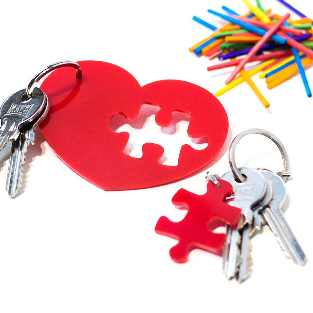 Puzzle Keychain Puzzle Heart Keychain for Couples Key Chain Etsy