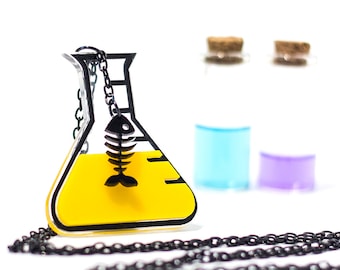 Chemistry Necklace,Fishbone in Acid Necklace,Geek Jewelry,Lasercut Acrylic