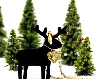 Black Reindeer Pendant Necklace,Christmas Jewelry