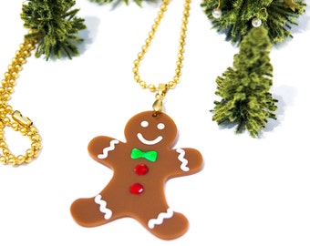 Gingerbread man Pendant  Necklace,Christmas Jewelry