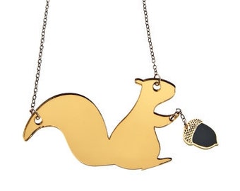 Squirrel With Acorn Necklace,Plexiglass Jewelry,Lasercut Acrylic,Gifts Under 25