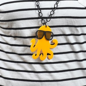 Canary Yellow Octopus Necklace, Plexiglass Necklace, Lasercut Acrylic, Gifts Under 25