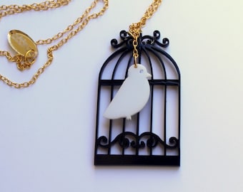 The Birdcage Necklace,Plexiglass Jewelry,Lasercut Acrylic,Gifts Under 25