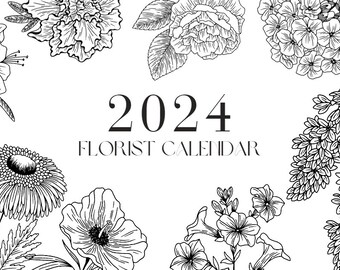 Black & White Floral Illustration Calendar 2024