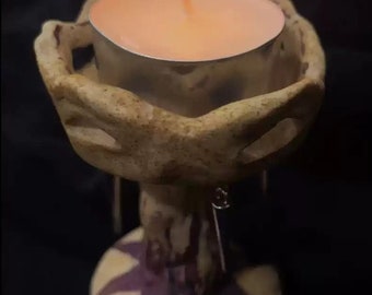 Handcrafted Original Style Stone Clay Candle Holder - Unique Sun God Pattern Design