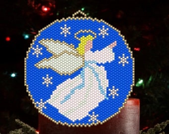 Peyote Stitch Angel Christmas Beaded Ornament Flat Circular Pattern Chart PDF - Instant Download