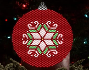 Red Christmas Ball Beaded Ornament - Flat Brick Stitch Ornament Pattern Chart PDF - Instant Download