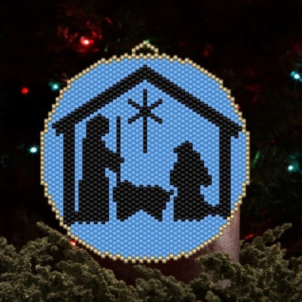 Peyote Stitch Nativity Scene Christmas Beaded Ornament Flat Circular Pattern Chart PDF - Instant Download